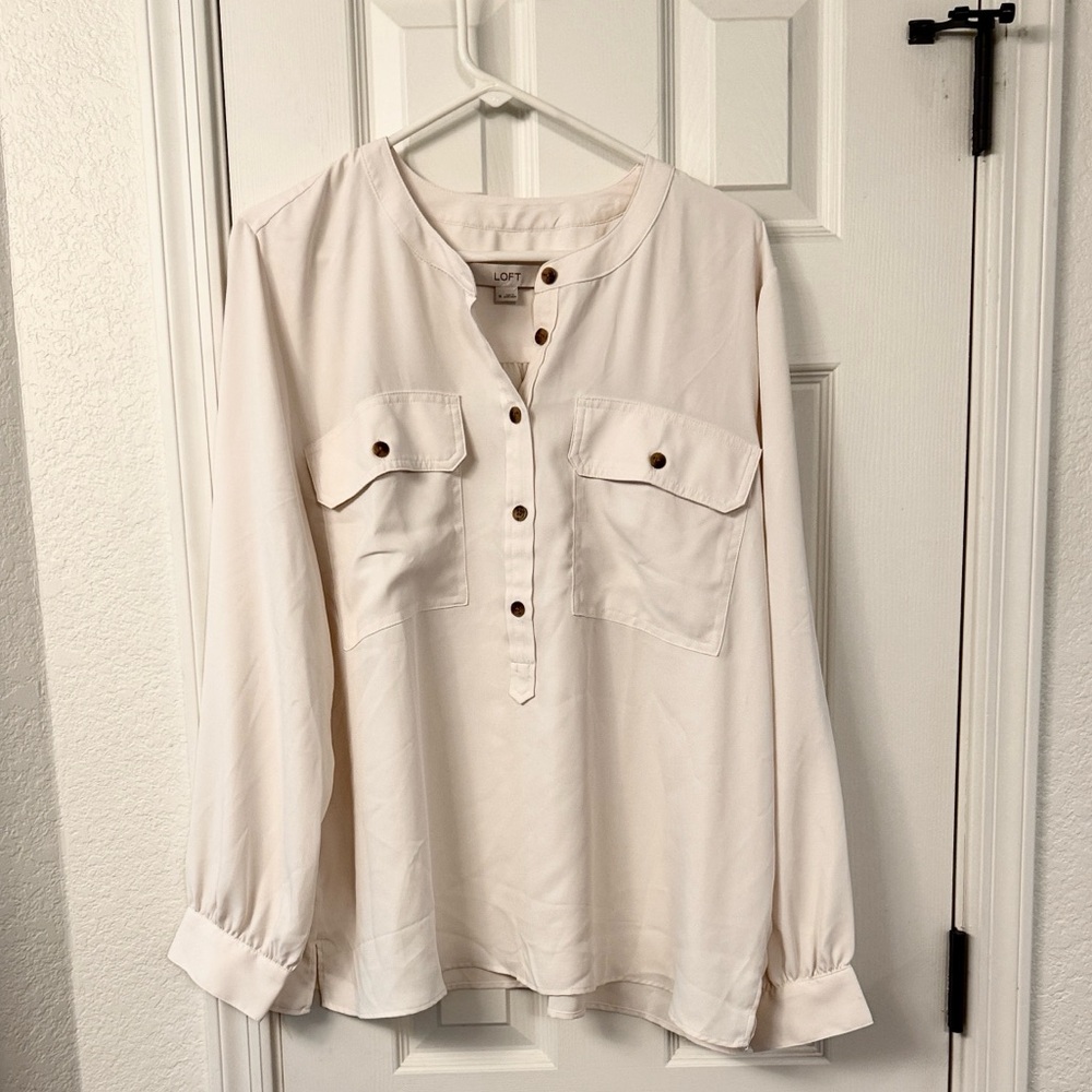 LOFT Cream Button-Front Blouse